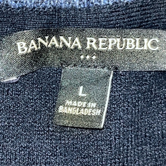 Banana Republic BLUE Black Sweater Henley BUTTON Neck Cotton Viscose Nylon Men L - Picture 3 of 12